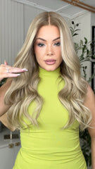 SULMY Pale Blonde Highlights Wigs 100% Real Human Hair for Caucasian 180% Density