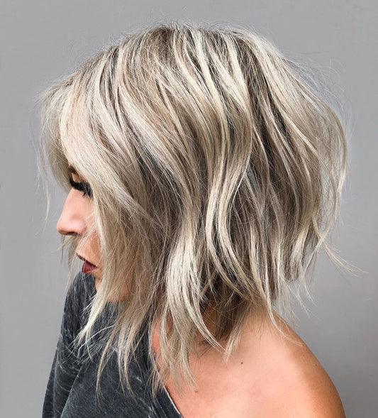 Sparkling Silver Balayage Wigs for Women Caucasian 100% Human Hair