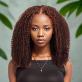 Afro Curly #33 Reddish Brown Colored Human Hair Wigs