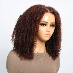 Afro Curly #33 Reddish Brown Colored Human Hair Wigs