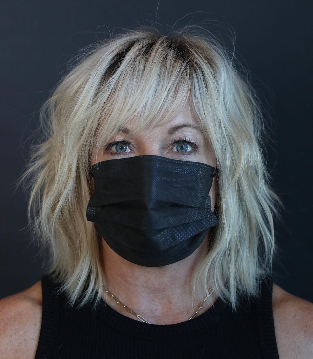 Blonde Shag Wigs with Side Bangs and Dark Roots for Women Caucasian 100% Human Hair