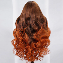 Ombre Brown to Ginger Color Wavy Wigs 100% Human Hair