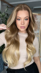 SULMY Ombre Ash Blonde Wigs with Brown Roots 100% Real Human Hair for Caucasian 180% Density