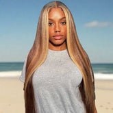 Honey Blonde with Piano Highlights Colored Wigs 100% Human Hair