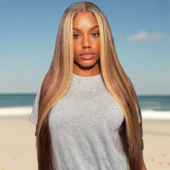 Honey Blonde with Piano Highlights Colored Wigs 100% Human Hair