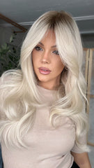 SULMY White Blonde Wigs with Dark Roots 100% Real Human Hair for Caucasian 180% Density