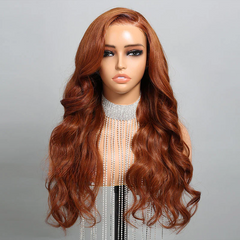 Dark Ginger Brown Colored Easy-Wear Glueless Loose Body Wave Human Hair Wigs