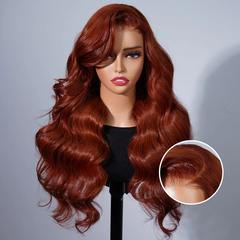 Dark Ginger Brown Colored Easy-Wear Glueless Loose Body Wave Human Hair Wigs