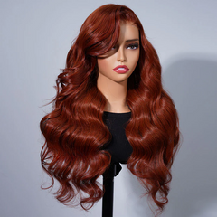 Dark Ginger Brown Colored Easy-Wear Glueless Loose Body Wave Human Hair Wigs