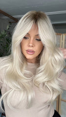 SULMY White Blonde Wigs with Dark Roots 100% Real Human Hair for Caucasian 180% Density