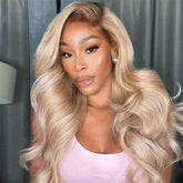 Ombre Ash Blonde Highlight Blonde #20 Color Wigs with Dark Roots 100% Human Hair