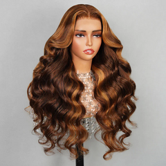 Dark Brown #30 Highlight Color Body Wave Human Hair Wigs
