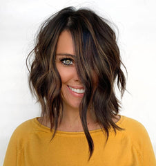 Cute Balayage Bob Wigs with Brunette Hair for Women Caucasian 100% Human Hair