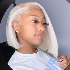 SULMY White Bob Short Human Hair Lace Front Wigs for Black Women