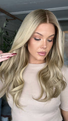 SULMY Ash Blonde Wavy Wigs 100% Real Human Hair for Caucasian 180% Density