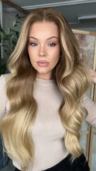 SULMY Ombre Ash Blonde Wigs with Brown Roots 100% Real Human Hair for Caucasian 180% Density