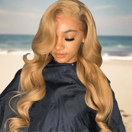 #27 Honey Blonde (Light Brown) Colored Wavy 13x4 Lace Wig 100% Human Hair