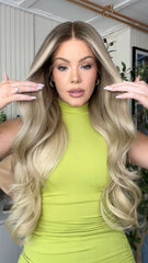 SULMY Ombre Pale Beige Blonde Wigs 100% Real Human Hair for Caucasian 180% Density