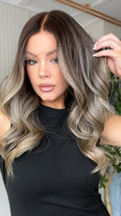 SULMY Cool Gray Brown Highlights Wigs 100% Real Human Hair for Caucasian 180% Density