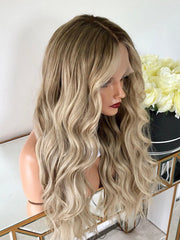 SULMY Long Wavy Ombre Blonde Human Lace Front Wigs for White Women 100% Human Hair