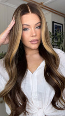 SULMY Brown Highlights Wigs 100% Real Human Hair for Caucasian 180% Density