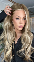 SULMY Cool Blonde Highlights Wigs 100% Real Human Hair for Caucasian 180% Density