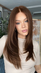SULMY Chestnut Brown Wigs 100% Real Human Hair for Caucasian 180% Density