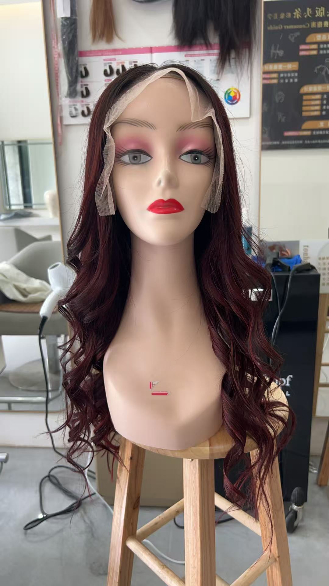 Burgundy Body Wave Human Hair Wig for White Women 200% Density Straight Lace Front Wig