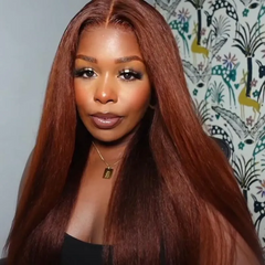 Yaki Straight #33 Reddish Colored Human Hair Wig