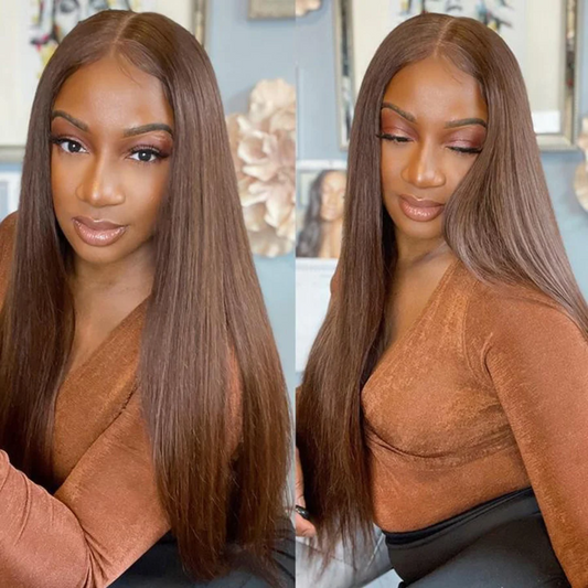 Straight #4 Chestnut Brown Color Glueless Wig 100% Human Hair