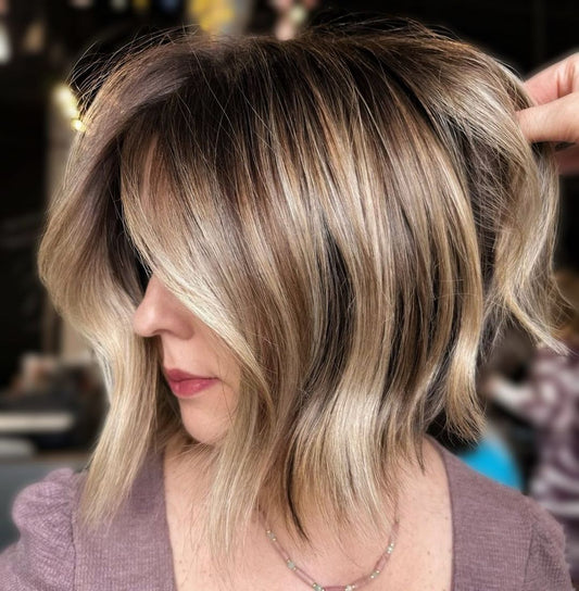 Short Balayage Wigs with Shadow Roots for Women Caucasian 100% Human Hair
