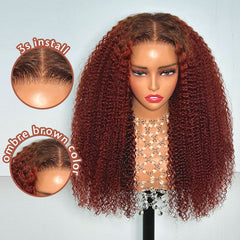 Afro Curly Easy-Wear Glueless Ombre Brown Color Wigs 100% Human Hair