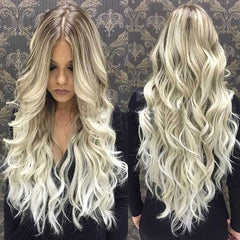 SULMY Long Ombre Blonde Wavy Human Hair Wigs for White Women 100% Human Hair