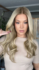 SULMY Ash Blonde Wavy Wigs 100% Real Human Hair for Caucasian 180% Density