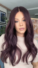 SULMY Wine Red Wigs 100% Real Human Hair for Caucasian 180% Density