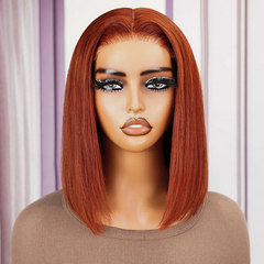 Glueless Reddish Brown Color Bob Straight Human Hair Wig