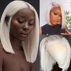 SULMY White Bob Short Human Hair Lace Front Wigs for Black Women