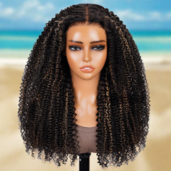 Afro Curly #27 Highlight Colored Free Part Human Hair Wigs