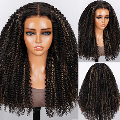 Afro Curly #27 Highlight Colored Free Part Human Hair Wigs
