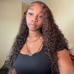 #4 Dark Honey Brown Colored Water Wave Curly Human Hair Wig