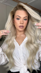 SULMY White Blonde Wigs with Brown Roots 100% Real Human Hair for Caucasian 180% Density