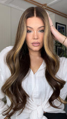 SULMY Brown Highlights Wigs 100% Real Human Hair for Caucasian 180% Density