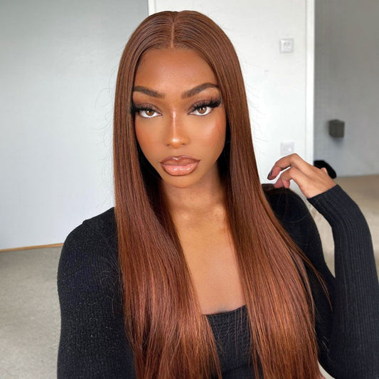 Straight #4 Chestnut Brown Color Lace Front Glueless Wig Human Hair Wigs