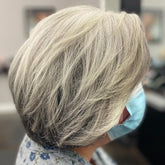 Salt and Pepper Rounded Haircut Wig for Women Caucasian 100% Human Hair