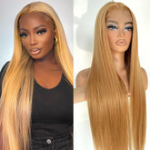 #27 Light Brown Colored Glueless Wig Straight Glueless Human Hair 4x4 Closure Wigs Free Part