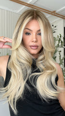 SULMY Ombre Ashy Blonde Wigs 100% Real Human Hair for Caucasian 180% Density