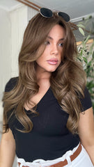 SULMY Brown Wigs with Curtain Bangs 100% Real Human Hair for Caucasian 180% Density
