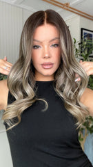SULMY Cool Gray Brown Highlights Wigs 100% Real Human Hair for Caucasian 180% Density
