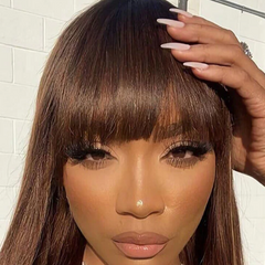 Chestnut Dark Brown Color Wig Bangs #4 Colored Wig Protective Style Human Hair Wigs