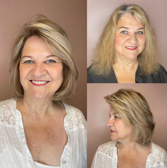 Side-Swept Chin-Length Haircut Wigs for Seniors for Women Caucasian 100% Human Hair
